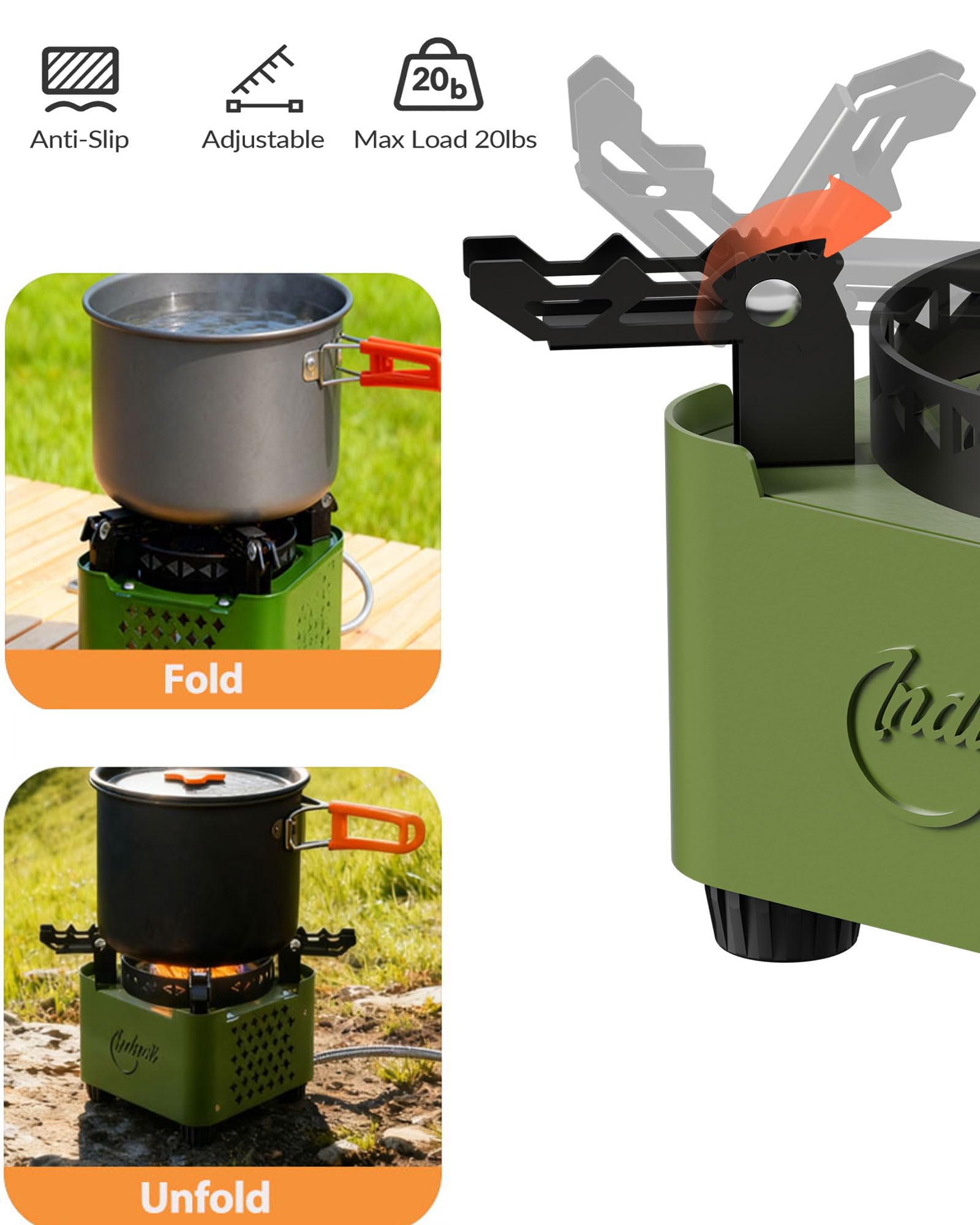 Indwell stove beside fuel canister highlights multi-fuel compatibility