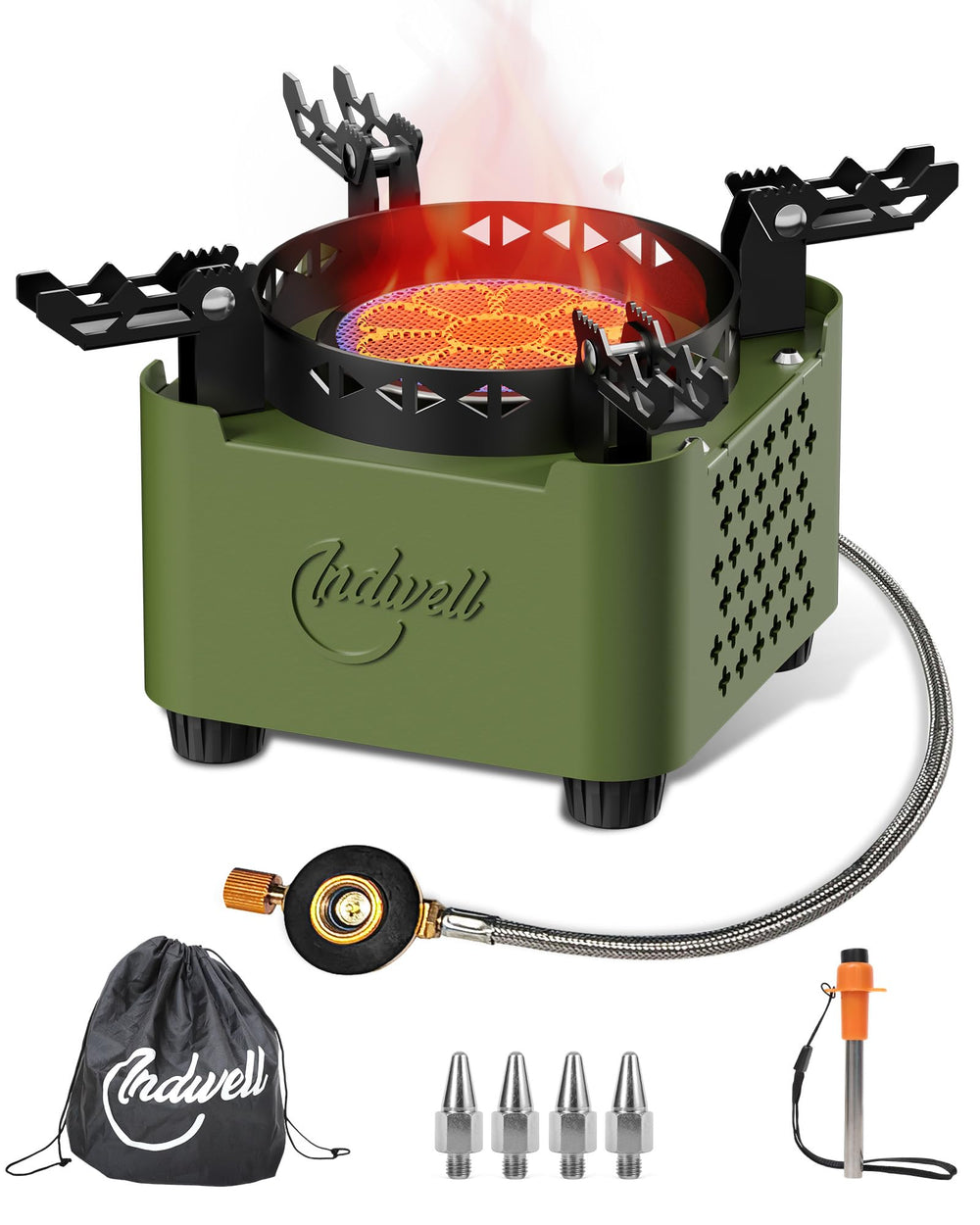 Indwell single-burner propane stove infrared-burner close-up demonstrates fast, efficient cooking