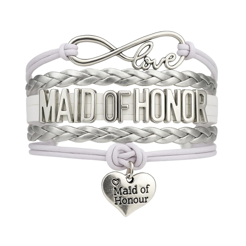 Infinity Collection Maid of Honor Bracelet closeup shows silver-tone charms for a timeless bridal look