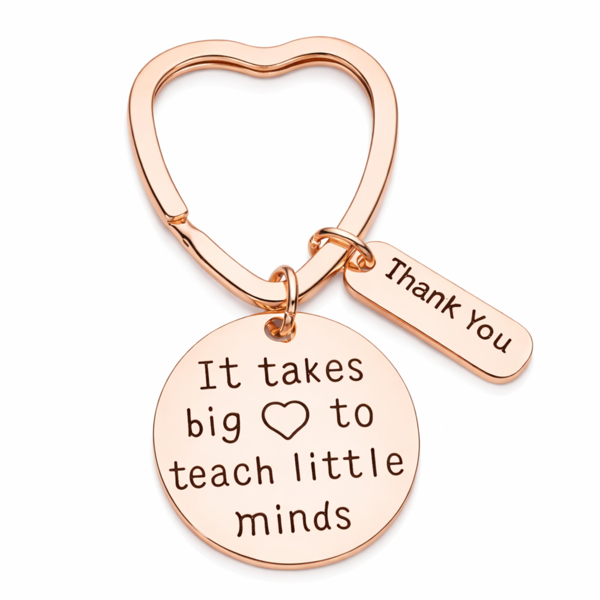 Infinity Collection teacher keychain with a rose gold heart, durable daily use.