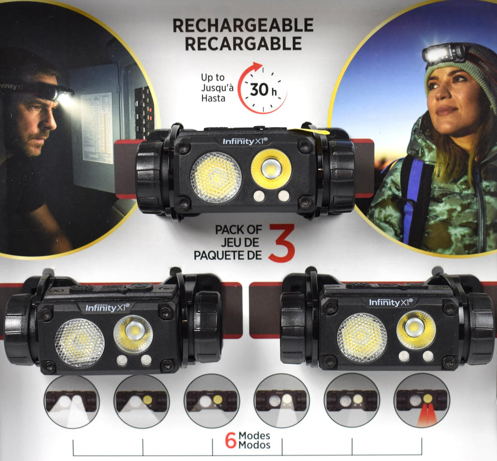 Infinity X1 rechargeable headlamp with long battery life for extended nighttime use