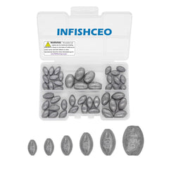 INFISHCEO 45-piece fishing weights set in a reusable tackle box