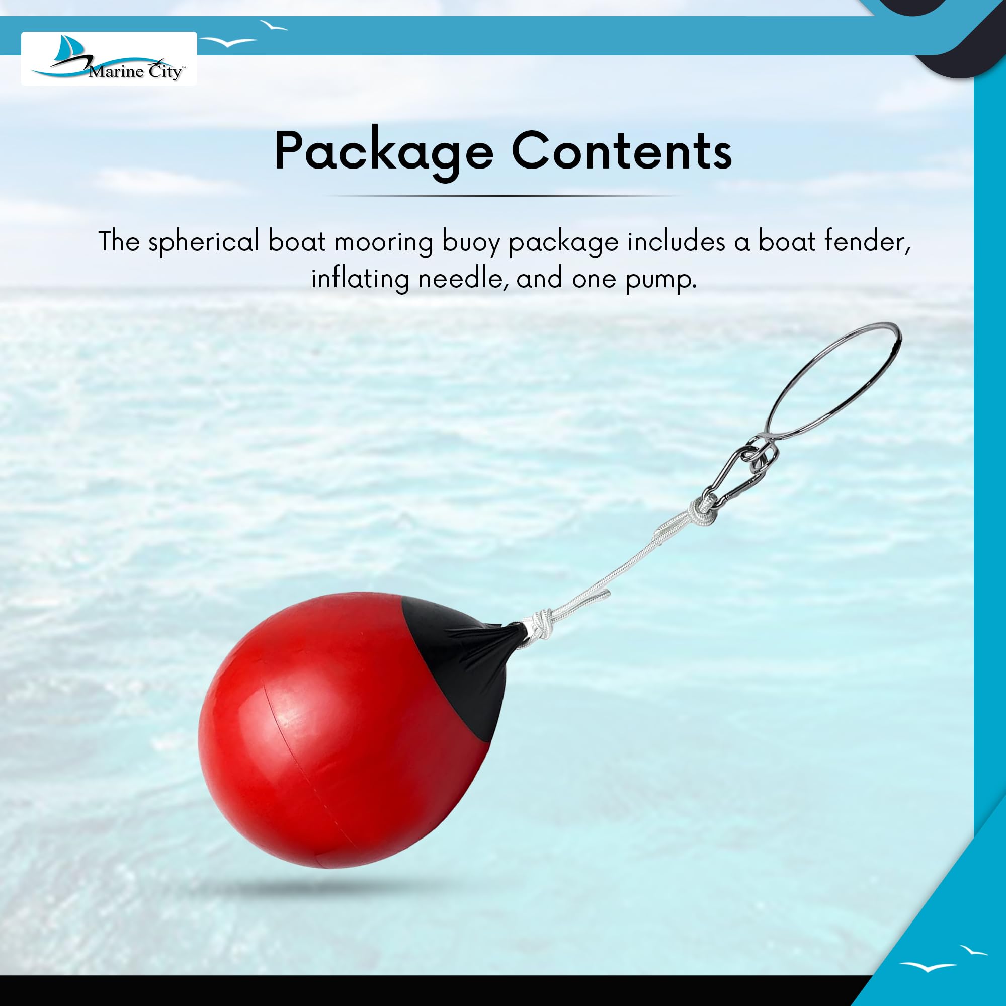 Inflation kit with needle and pump for buoy setup