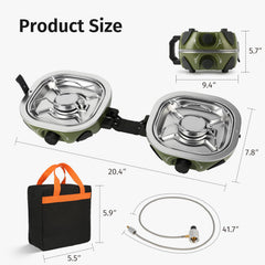INFOOD propane camping stove 20k BTU provides powerful heat for quick boils and sears.