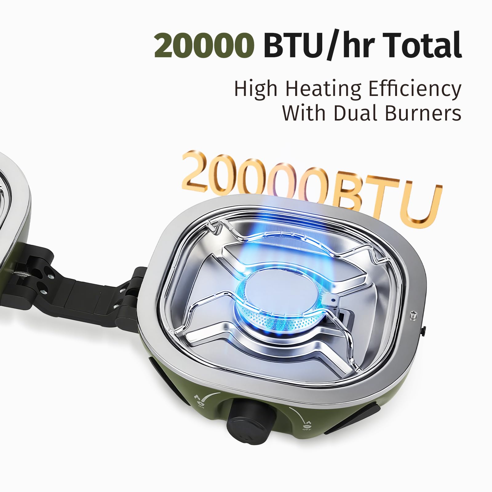 INFOOD propane camping stove folding design packs flat for tents, cars, or backpacks.