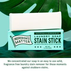 Ingredients Matter Stain Stick safely treats stains on various fabrics