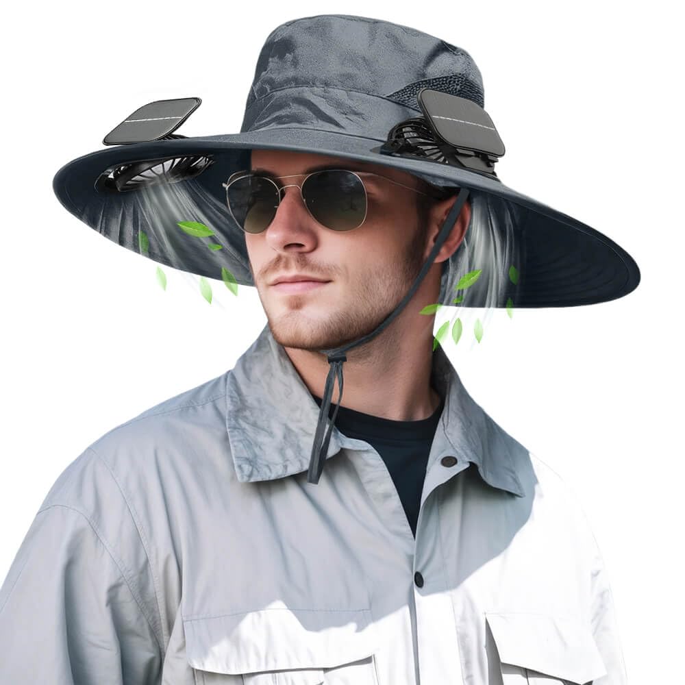 inkArts Hat with Fans front view demonstrates cooling airflow for sunny outdoor use.