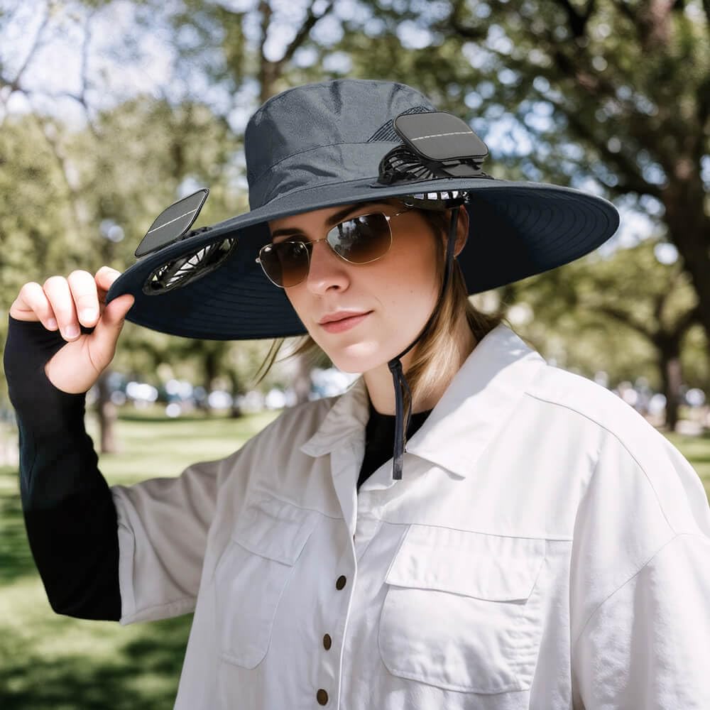 inkArts Hat with Fans top view reveals dual micro fans for all-day comfort.