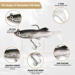 Five-color soft plastic lures arranged for versatile fishing environments
