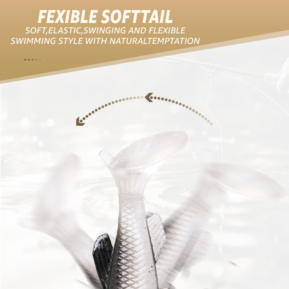 Close-up of pre-rigged jig head paddle tail swimbait