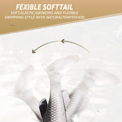 Close-up of pre-rigged jig head paddle tail swimbait