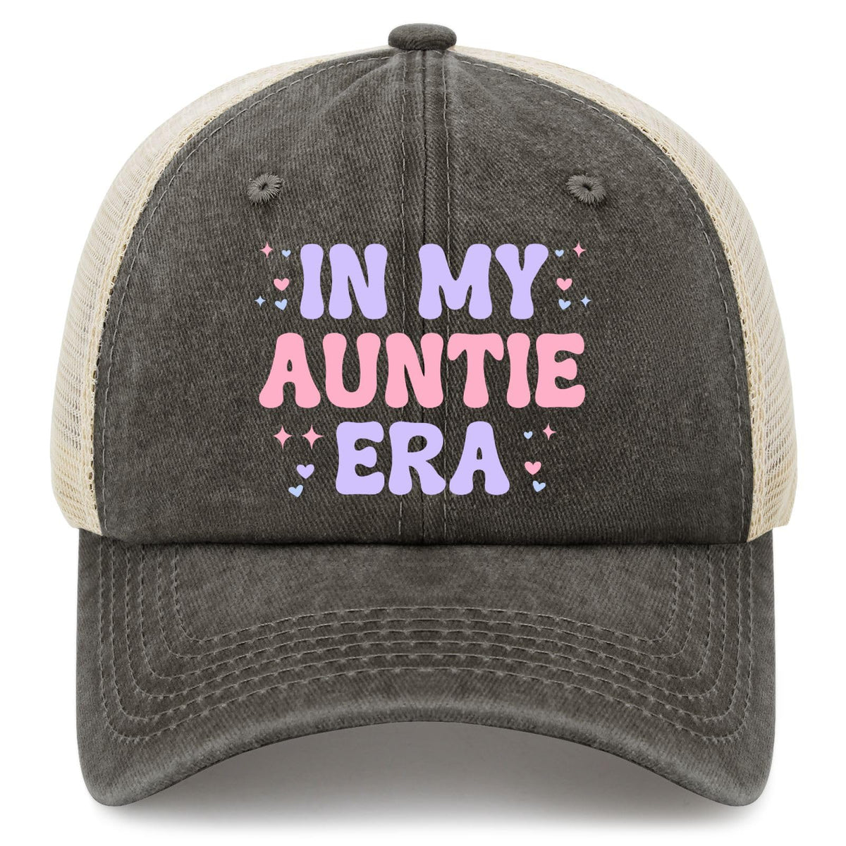 In My Auntie Era trucker hat front panel with bold text for casual style.