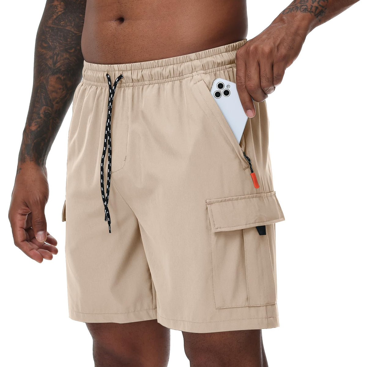 INNERBUT men's cargo shorts quick-dry fabric close-up for all-day comfort