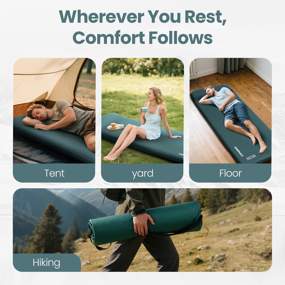 INNERWILD sleeping pad folded compactly for easy transport in car or RV.