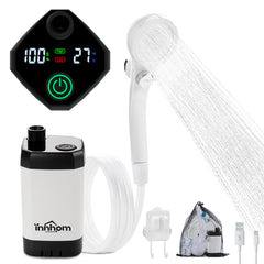 innhom portable camping shower battery status shows remaining power for planning trips