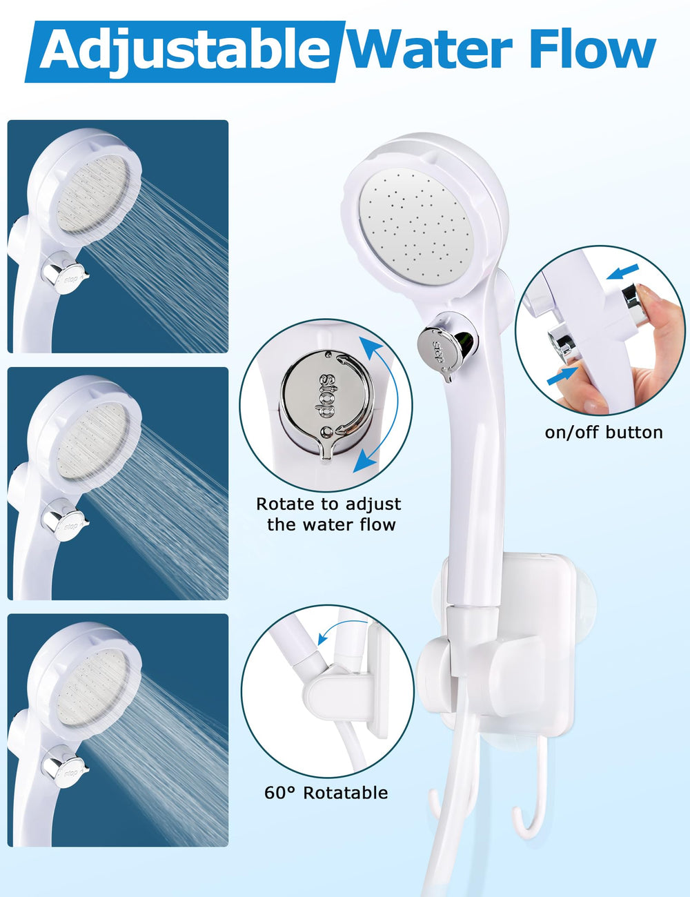 innhom portable camping shower flow-control knob adjusts spray for efficiency