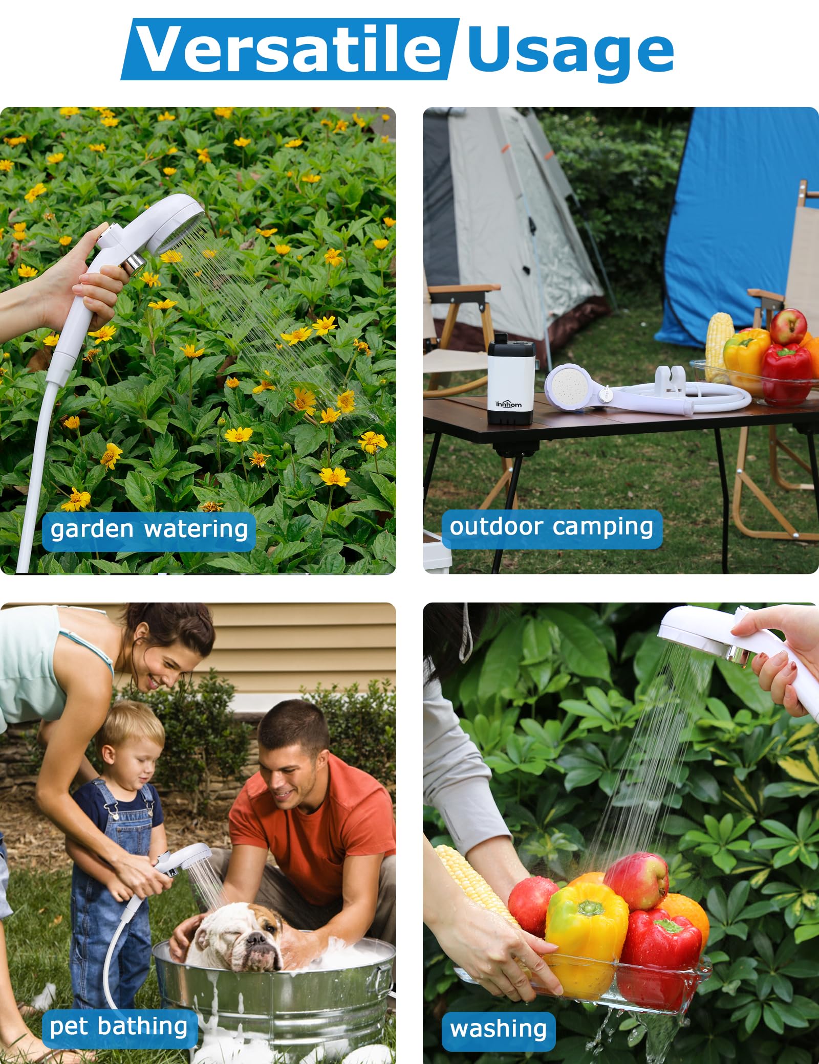 innhom portable camping shower suction cups stabilize the pump on surfaces