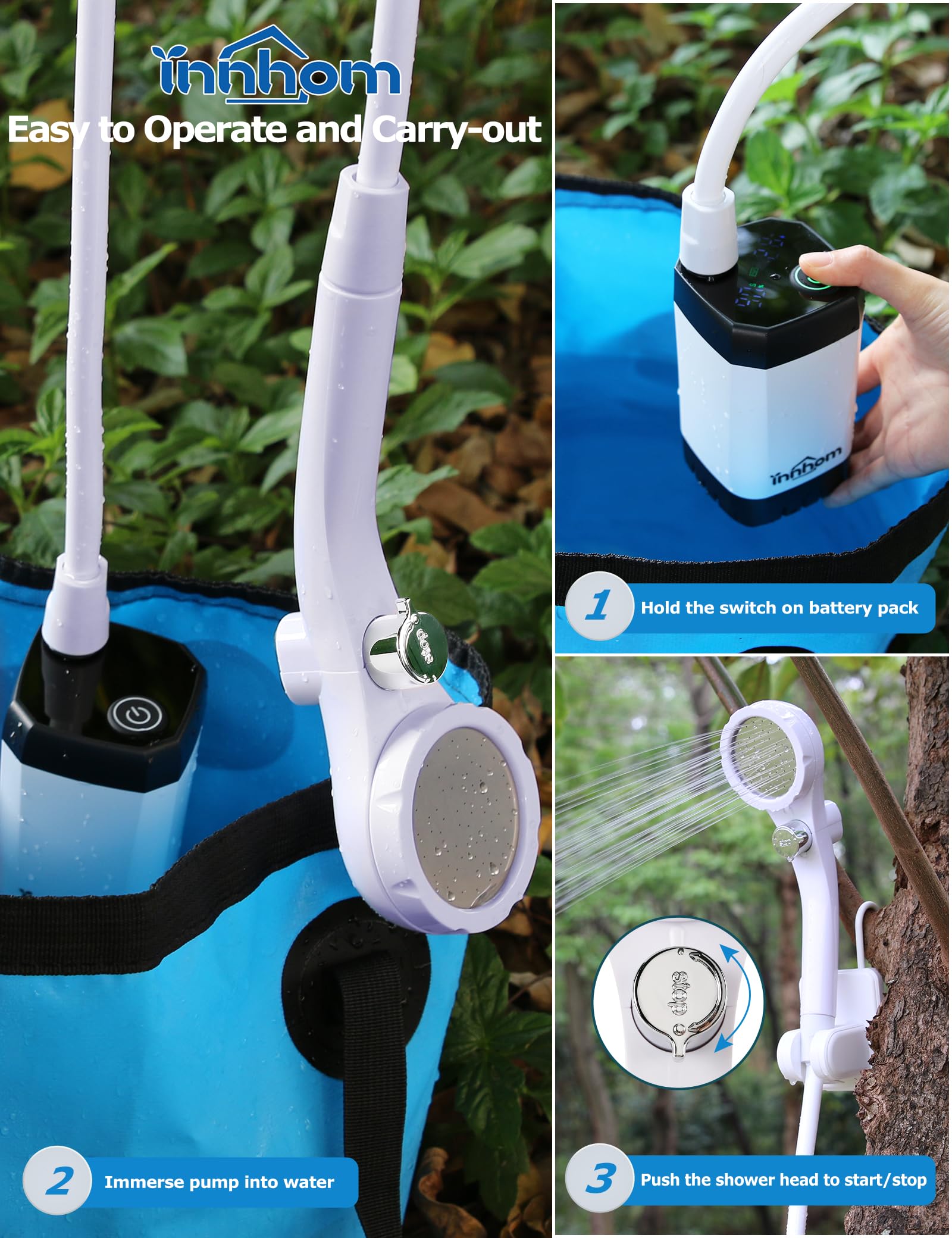 innhom portable camping shower built-in water filter provides cleaner water on hikes