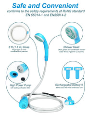An innhom portable shower two-batteries-charging setup shows long use with USB charging.