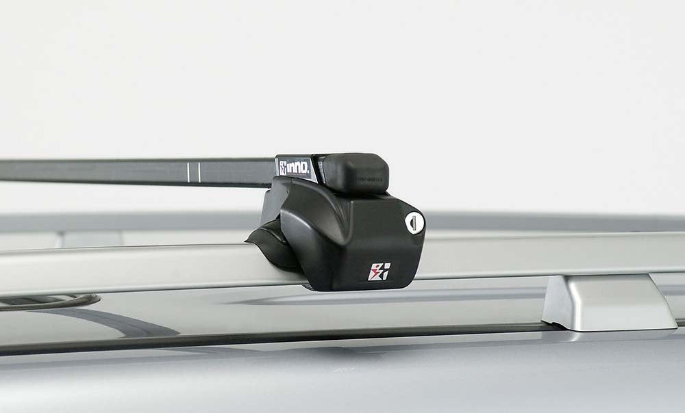 Rubber-coated straps minimize scratching on rails during use.