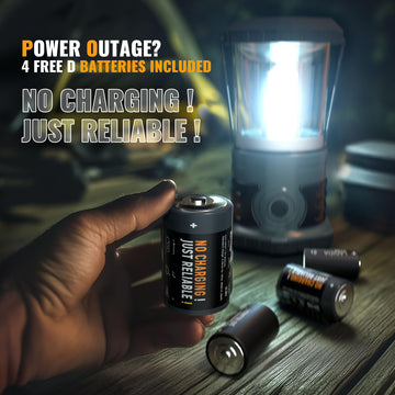 innofox LED lantern with four D batteries included for off-grid lighting.