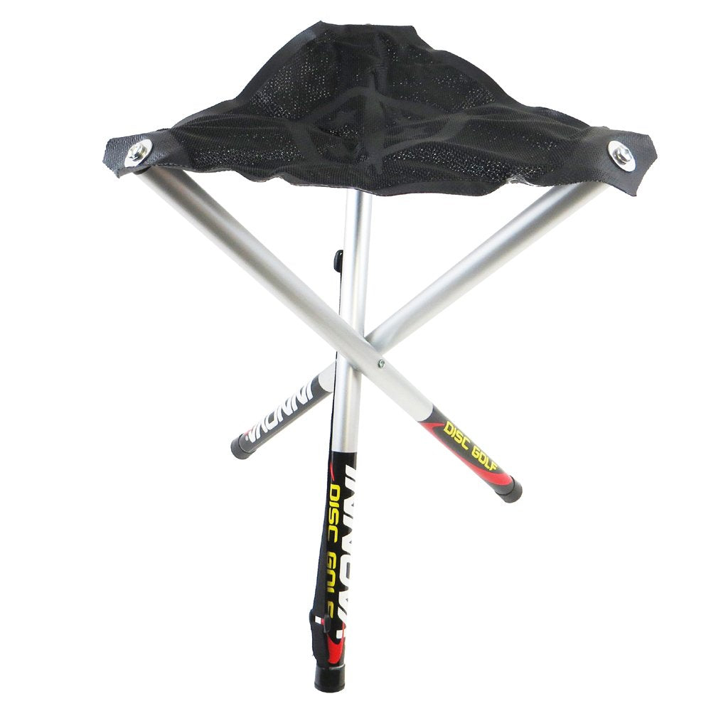 INNOVA Park & Fly stool on course provides portable seating for quick rests after a throw.