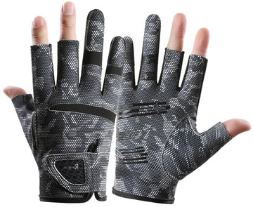 INOGIH Half-Finger UPF50+ fishing gloves showing palm grip for secure handling