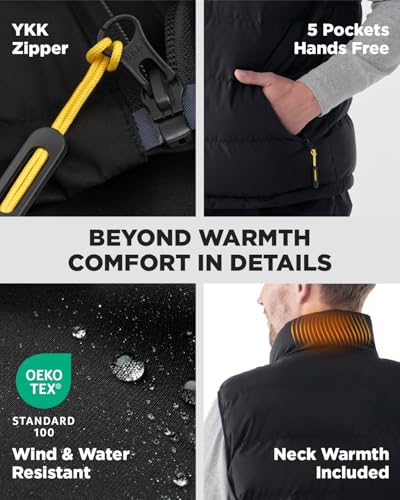 InoKraft heated vest water-repellent shell keeps you dry in light rain.