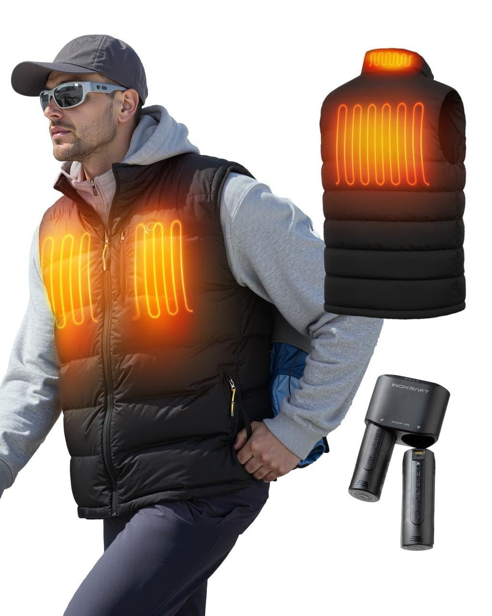 InoKraft heated vest chest heat panel provides steady comfort during outdoor activities.