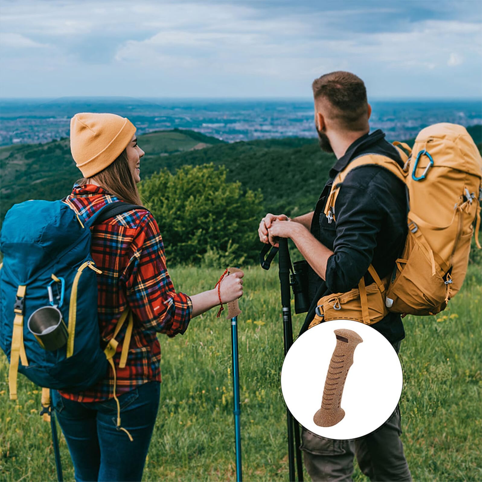 INOOMP cork handle grip supports fatigue-free grips on extended outdoor adventures.