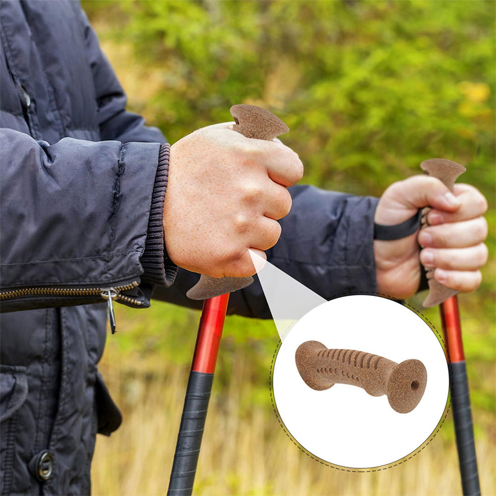 INOOMP ski pole cork grip enhances control and grip on icy descents.
