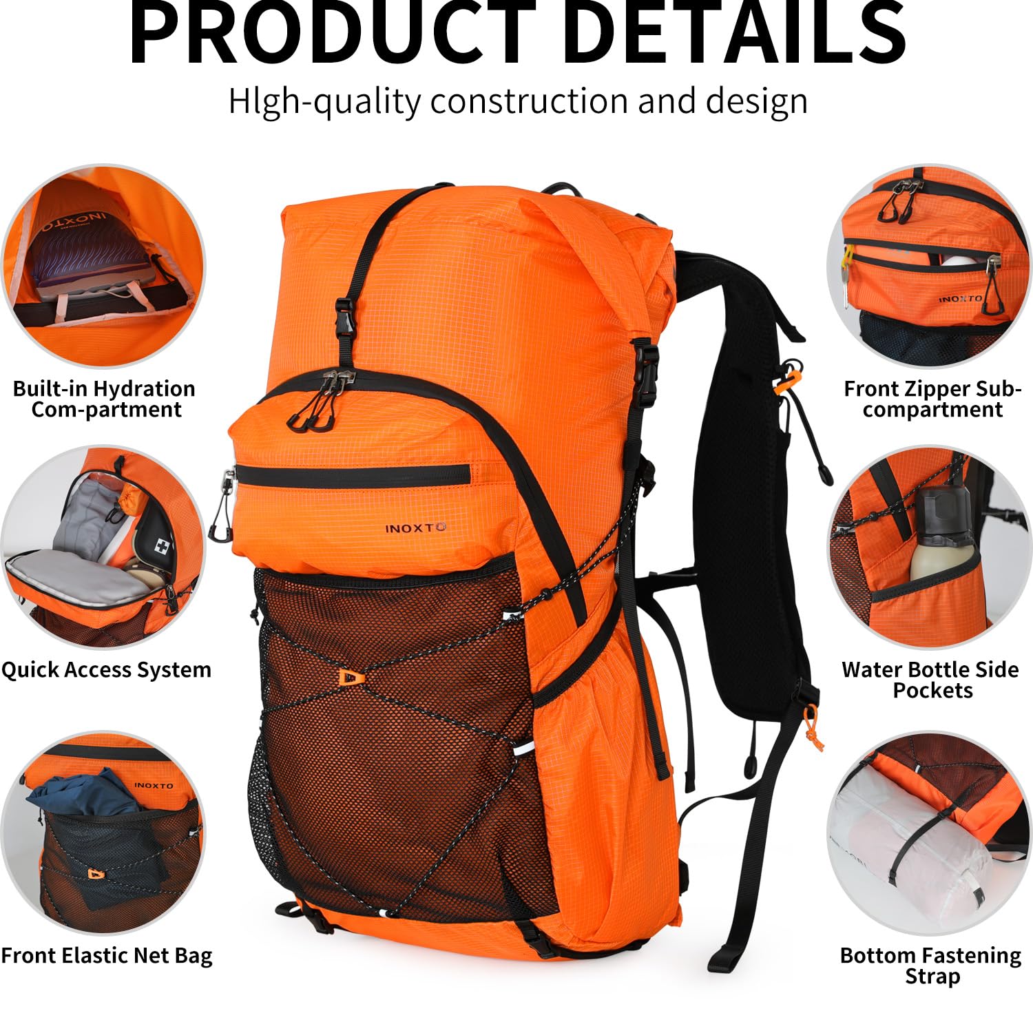IX INOXTO hiking backpack large-compartments arrangement demonstrates organized carrying