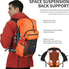 IX INOXTO hiking backpack rain-cover pouch detail underscores weather protection