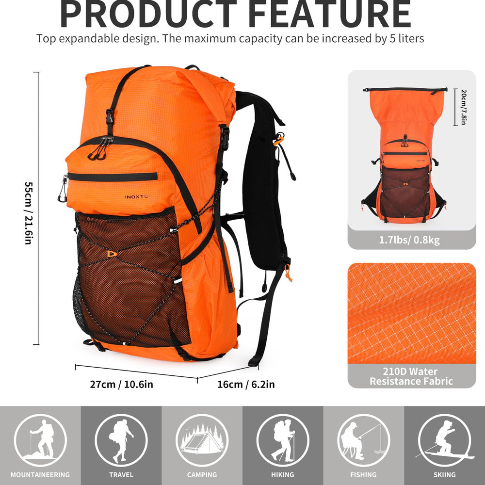 IX INOXTO hiking backpack water-bladder 3L display emphasizes easy hydration on trails