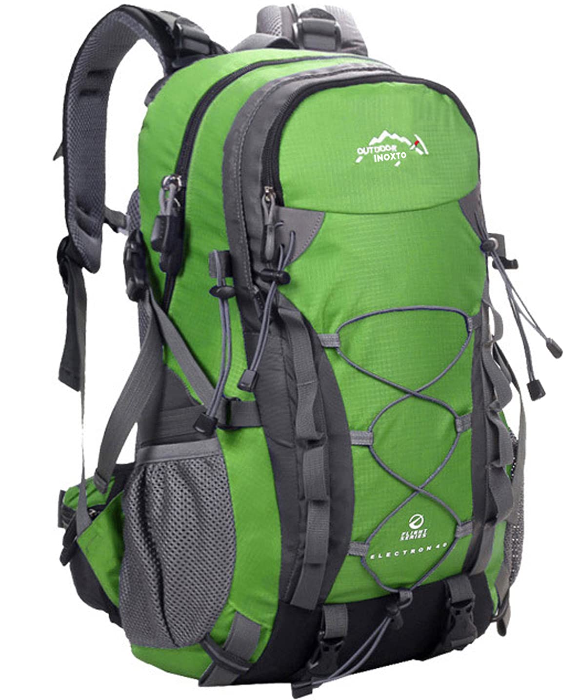 INOXTO 40L green hiking backpack front view highlights ergonomic comfort