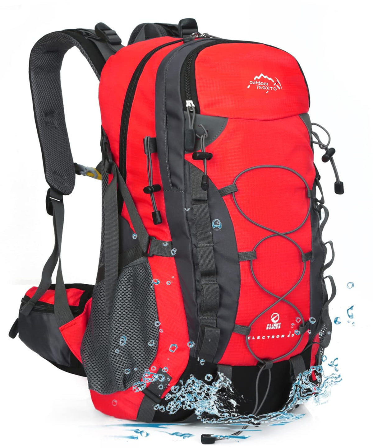 INOXTO 40L hiking backpack back panel shows ergonomic support for long treks.