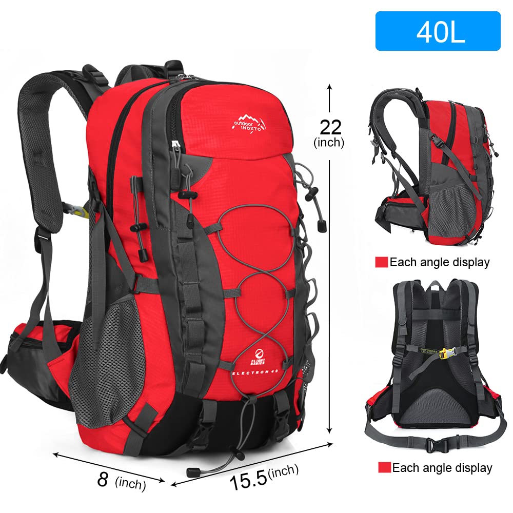 INOXTO 40L hiking backpack front view with accessible pockets and straps.
