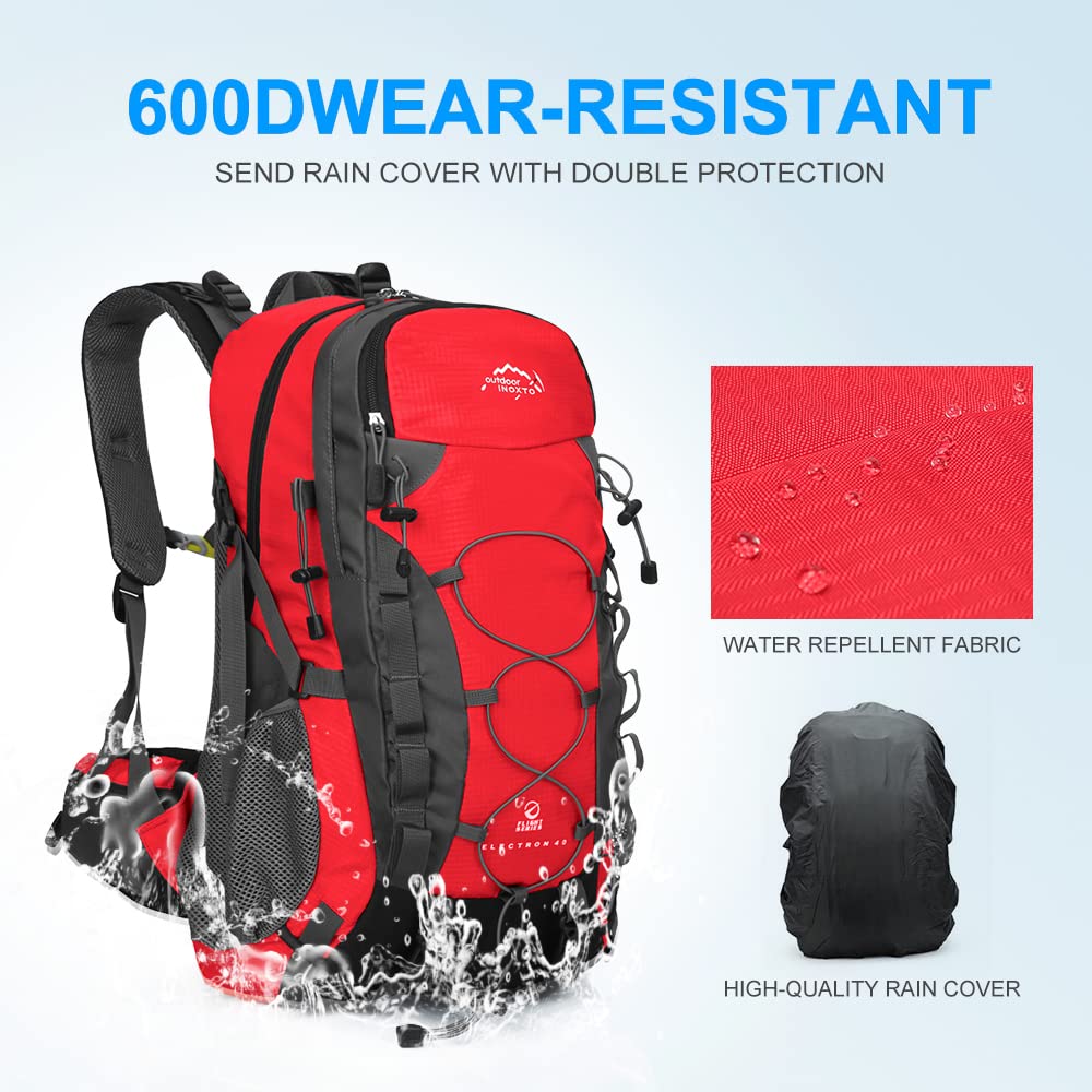 INOXTO 40L material detail reveals tear-resistant fabric for rugged outdoors.