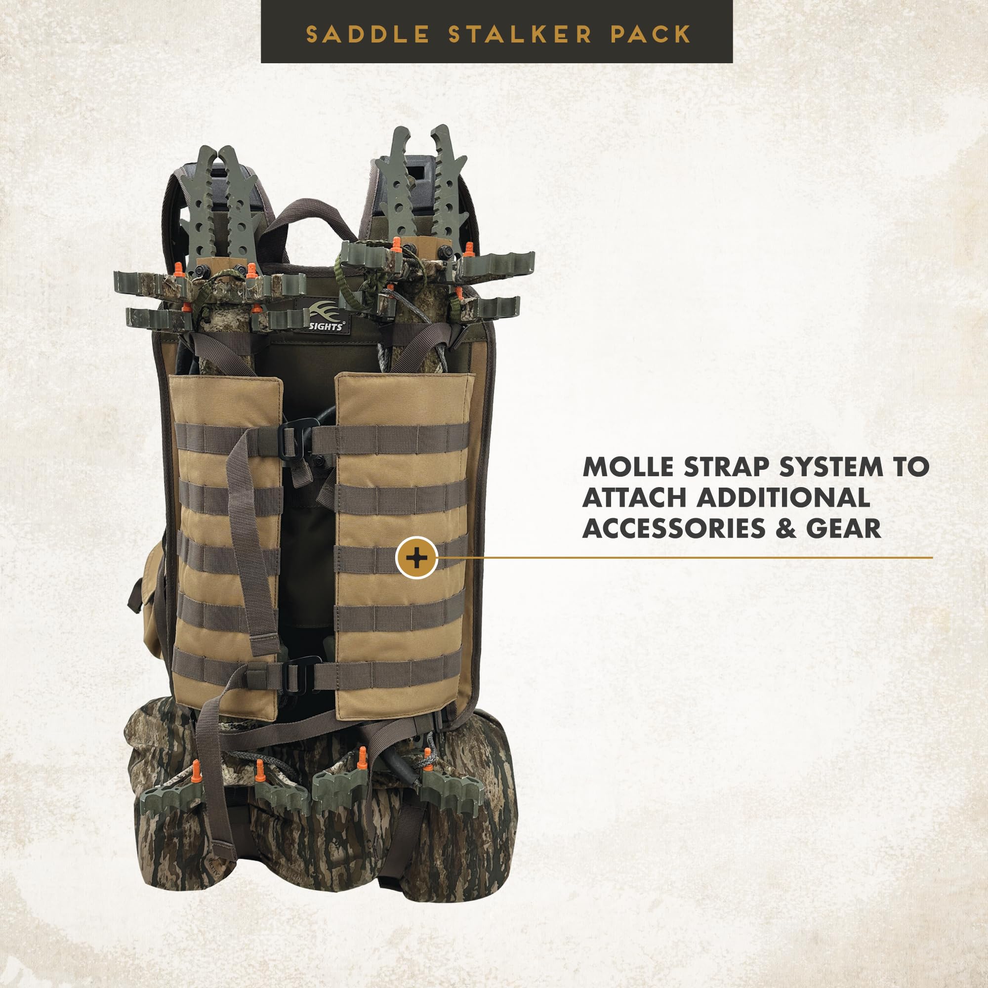 Insights Saddle Stalker Backpack climbing-stick compartments fit most sticks.