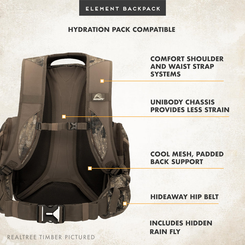 Insights The Element spacious pocketing aids organization for hunting or camping trips