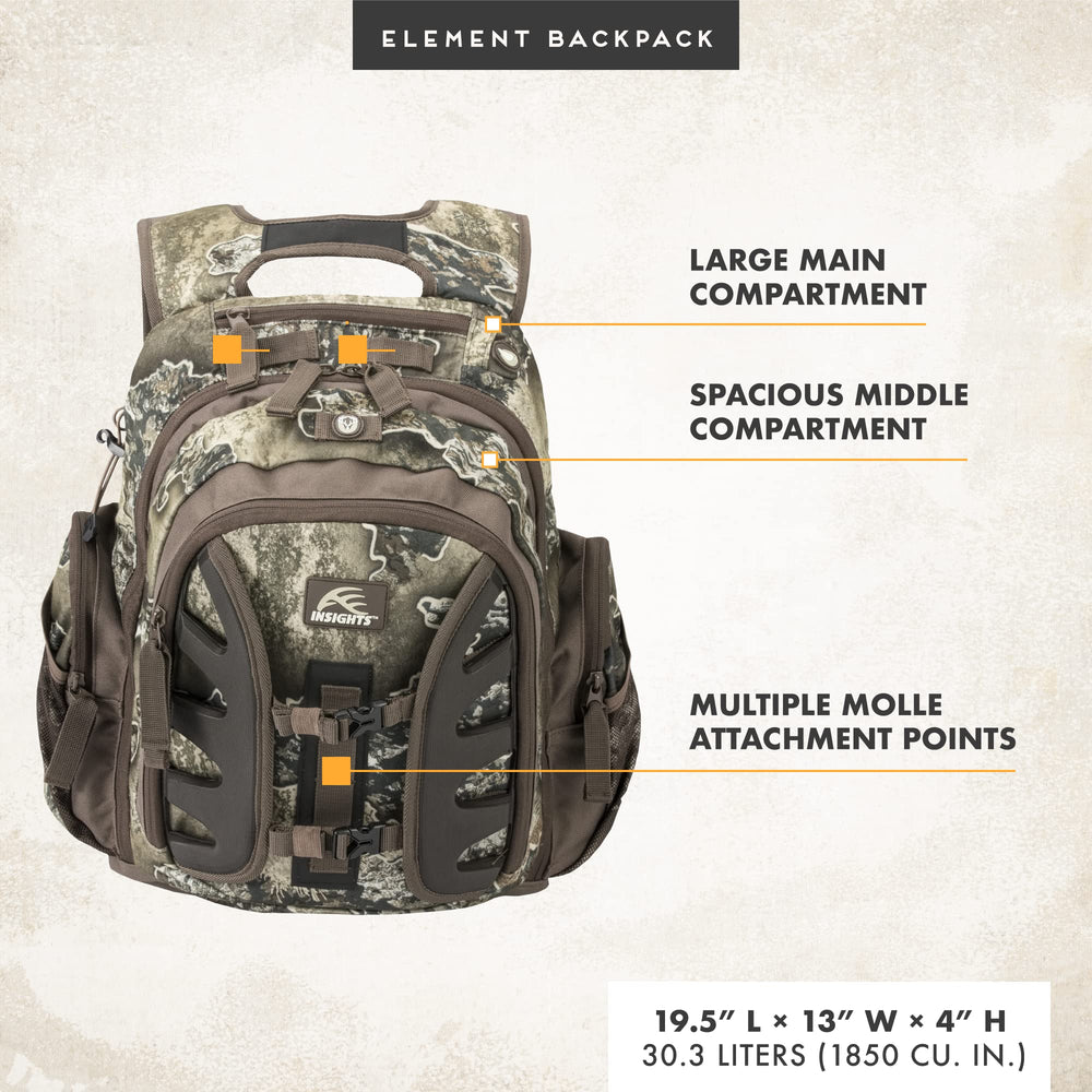Insights The Element offers cool mesh back support for comfortable carry.