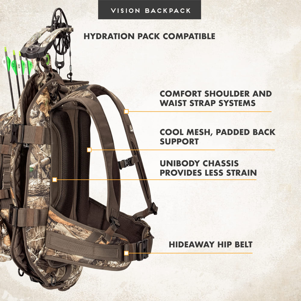Insights Vision Bow Pack Realtree EDGE camouflage blends into environments for stealth.