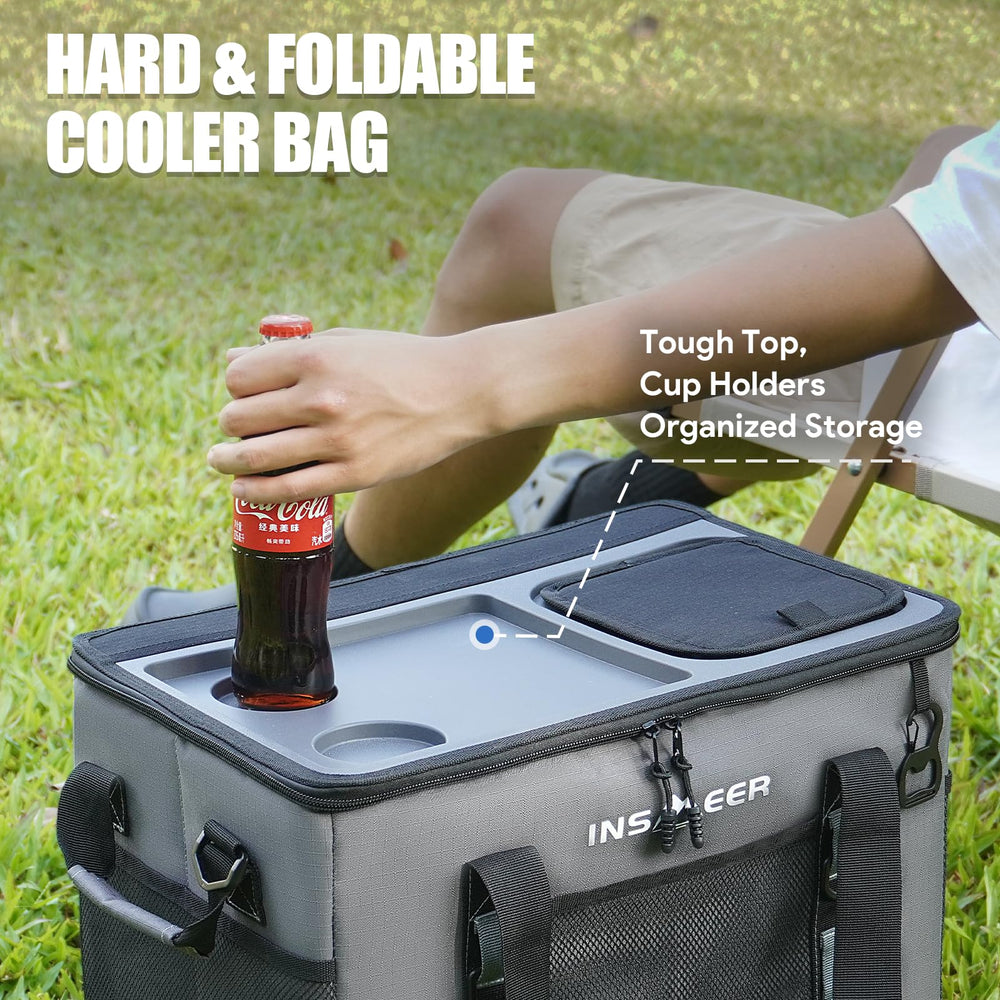 INSMEER 40L collapsible cooler unfolded for easy camping setup.
