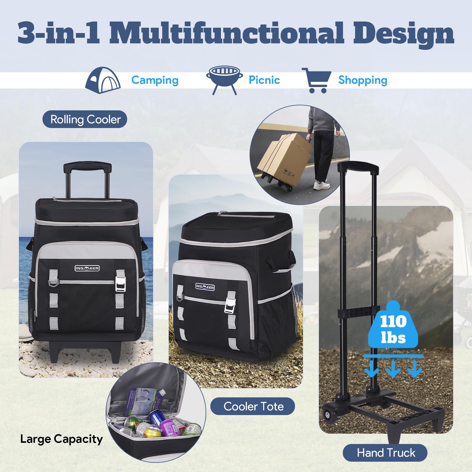 INSMEER cooler exterior 900D fabric enhances durability for outdoor use.