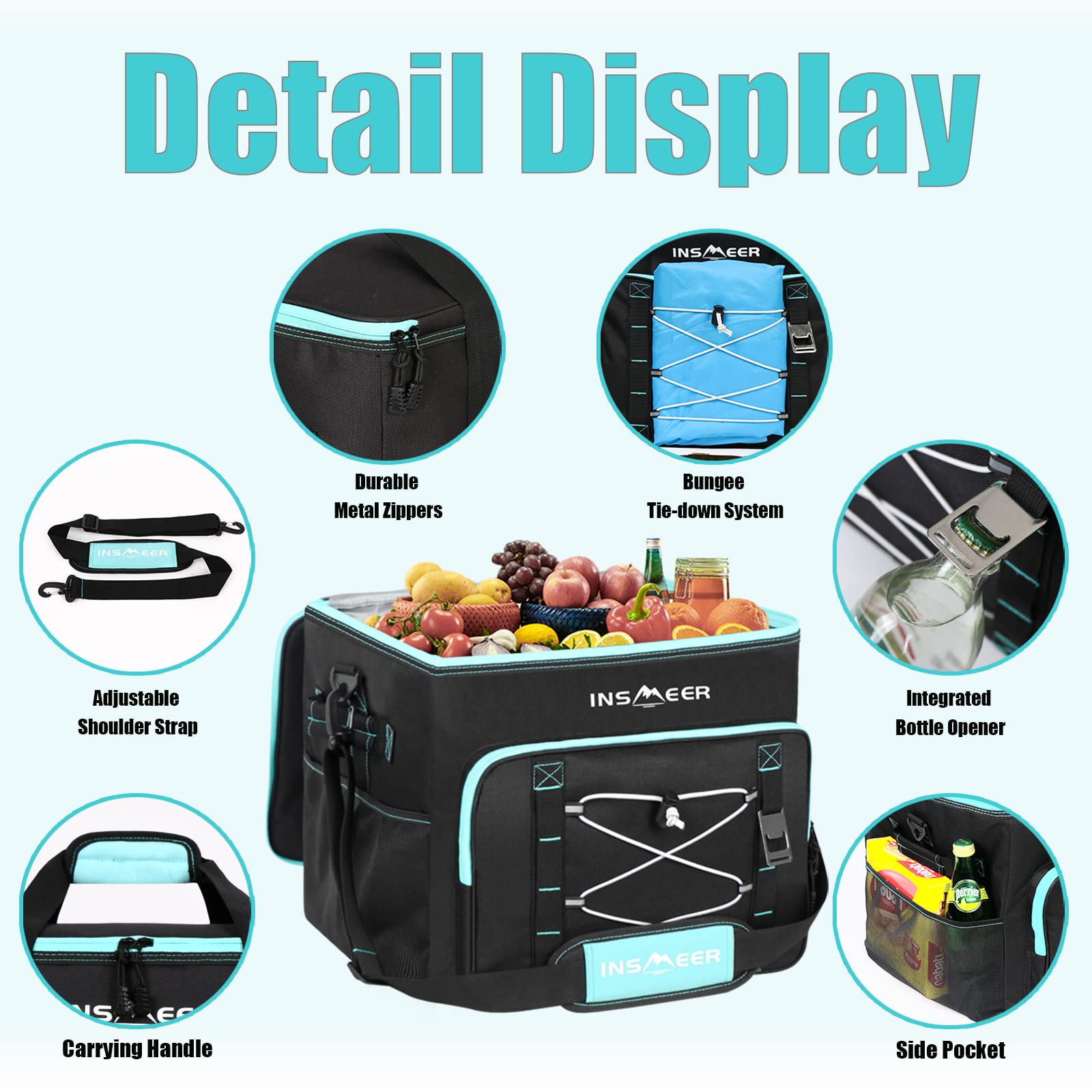 INSMEER cooler bag offers three carry options for versatile transport.