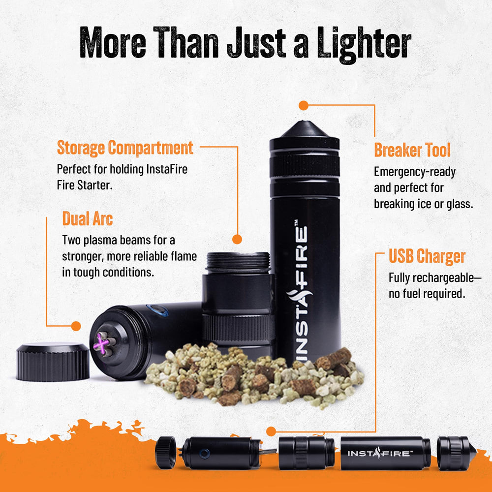 Insta-Fire Cross-Fire dual-arc lighter in emergency kit use for preparedness.