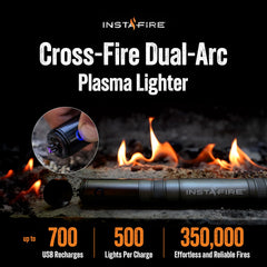 Insta-Fire Cross-Fire dual-arc lighter, side view, compact everyday carry.