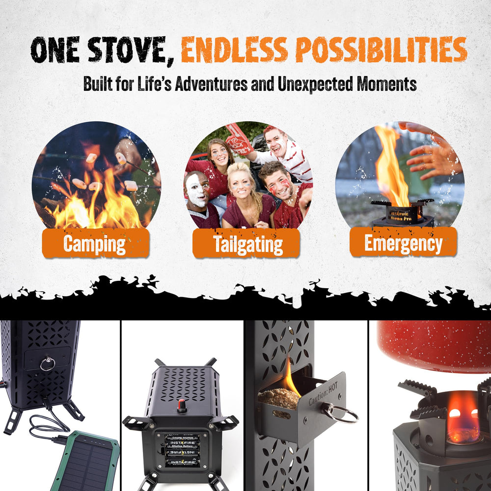 Insta-Fire Inferno Pro portable stove with pot for camp meals.