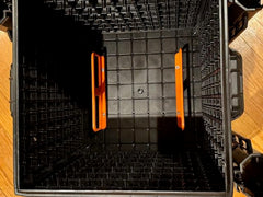 Dividers installed in the crate holding 3600-style tackle organizers