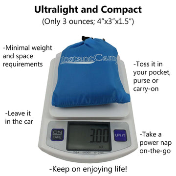 InstantCamp Cloud Pillow inflated size showing ample head and neck support.
